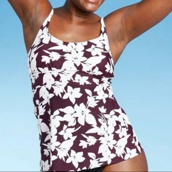 NWT Kona Sol Women's Scoop Neck Adjustable Padded Tankini Top Burgundy Floral - Picture 10 of 10